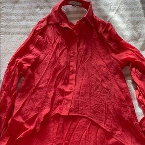 Red button up long sleeve top